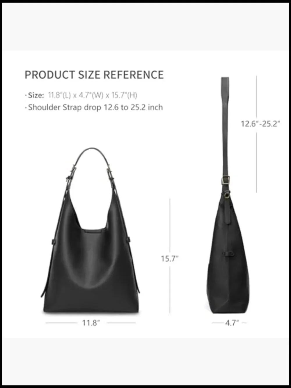 Slouchy Vegan Leather Hobo Shoulder Tote Bag With Adjustable Strap Crossbody